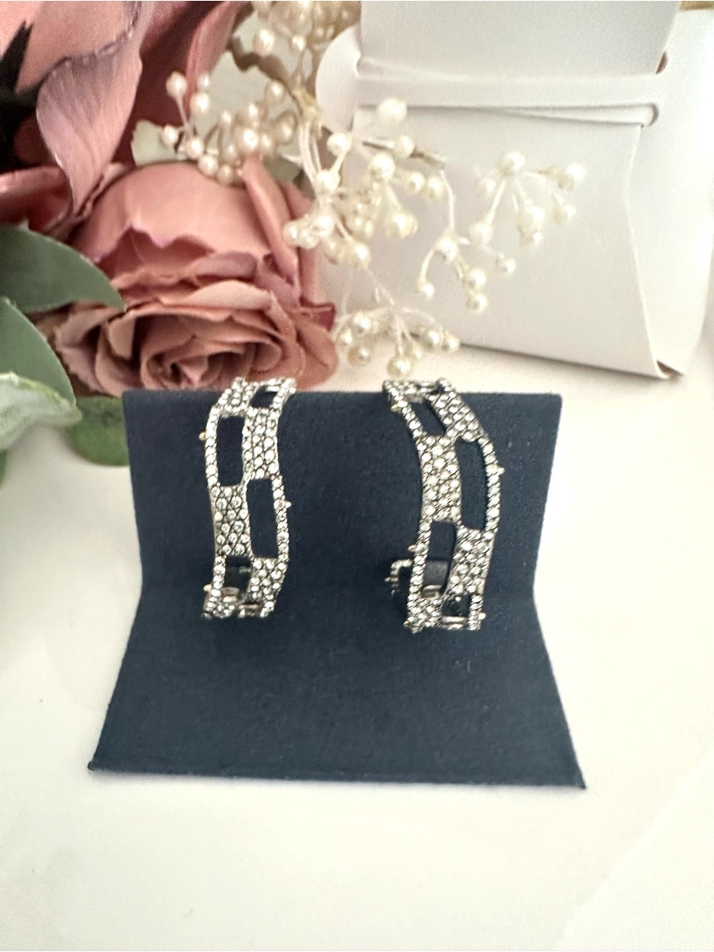Alexis Bittar Pave Checkerboard Hoop Earring Silver Plated